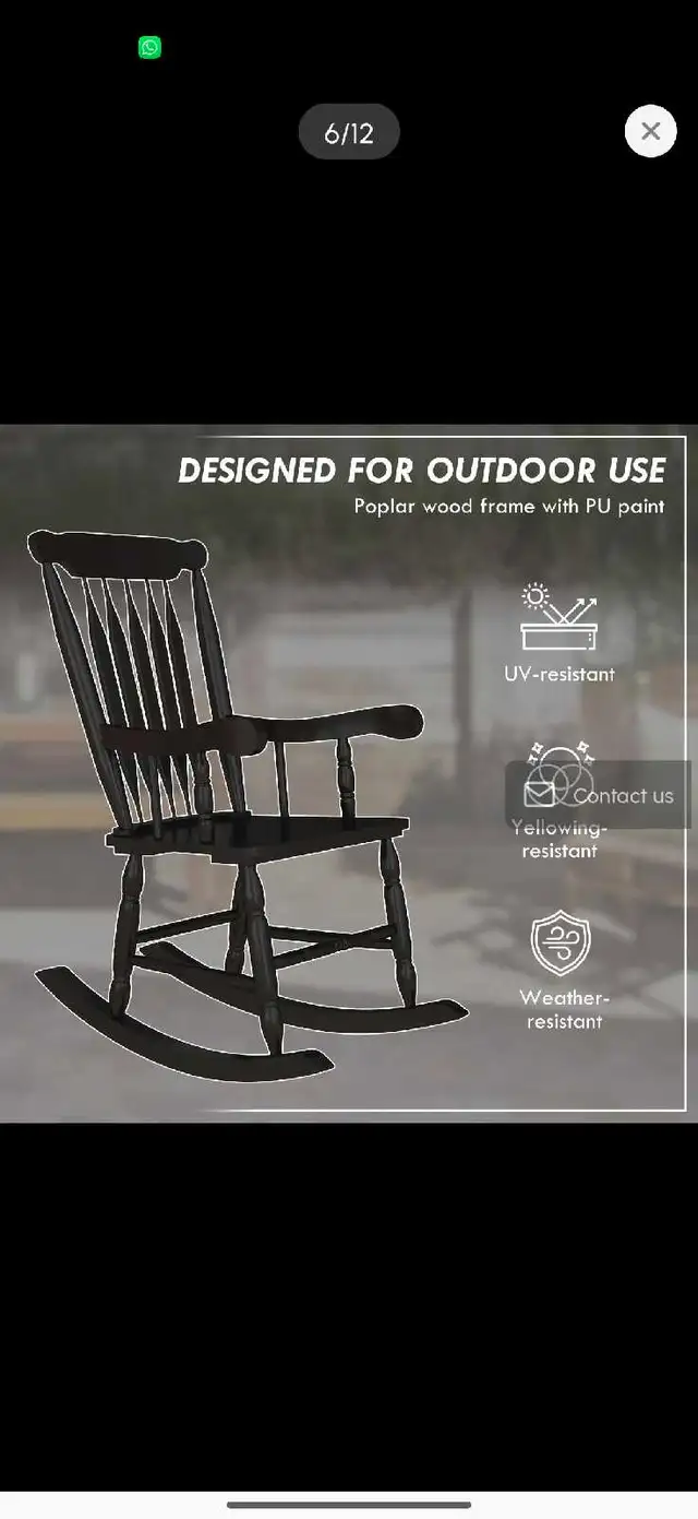 Porch Rocker Chair, Outdoor Wooden Rocking Chair with High Back in Chairs & Recliners in Markham / York Region - Image 7