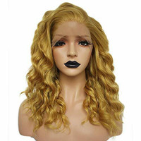 COLORFULYOU Lace Front Wigs, Gold Colour Short Curly Bob (Gold)