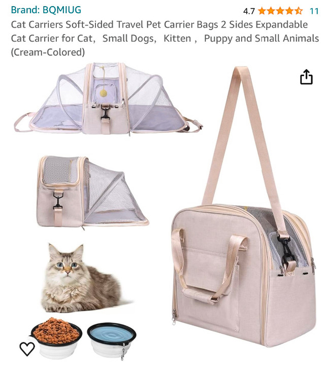 Brand New Soft Sided Cat Carrier 2 sides expand 12.2 pounds max in Accessories in Norfolk County