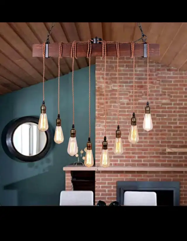 Rustic Black Wood Hanging Kitchen Dining Room Multi Pendant Ligh in Kitchen & Dining Wares in Hamilton - Image 5