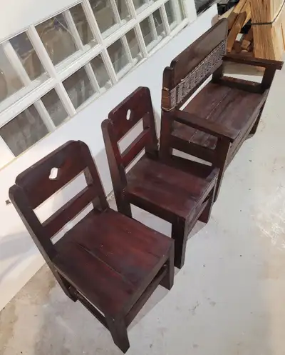 Vintage-Style Wooden Barn Board Children's Bench and 2 Chairs, View more