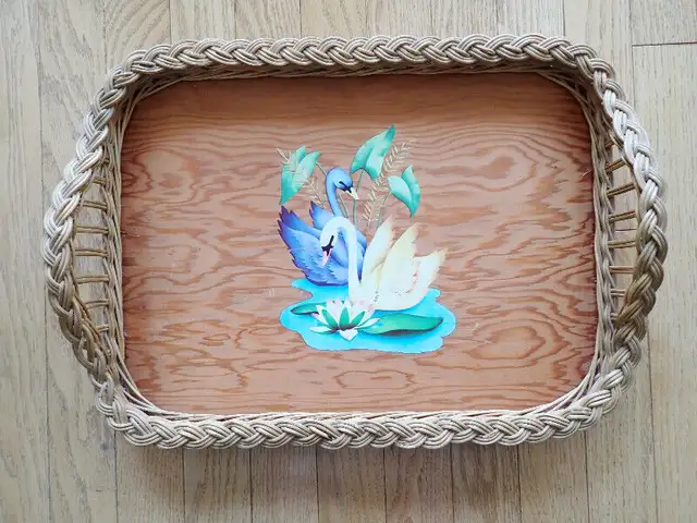Wooden Serving Tray   wicker edgesides in Kitchen & Dining Wares in Calgary - Image 2
