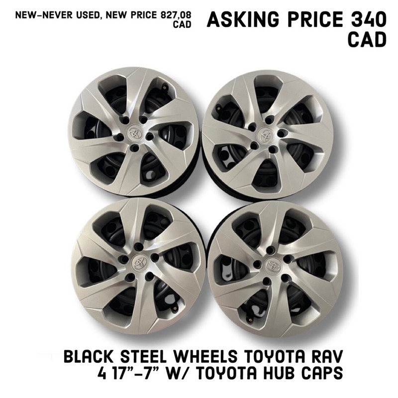 NEW Black Steel Wheels Toyota Rav 4 17”7” w/ Toyota Hub Caps Tires