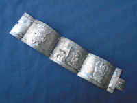 Handmade Sterling Silver Mexican Vintage Cuff Bracelet Llama Art
