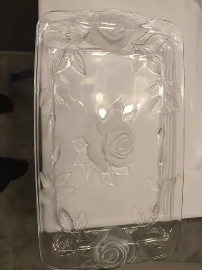 Vintage Winter Rose Glass Serving Platter, View more