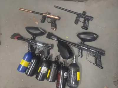 Original dye dsr $650 Empire axe 2.0 $400 Spire r2 hopper w/ speedball feed $100 Tippmann 98 w/ ultr...