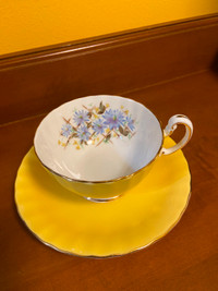 Vintage Aynsley Fine Bone China Cup and Saucer Yellow with Blue