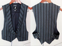 NEW - Niba - Women's Grey Striped Single Button Vest (Size 2)