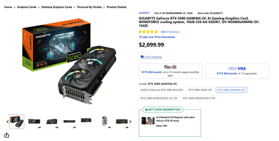 Gigabyte RTX 5080 Gaming OC AI 16GB Gaming Graphic card, View more