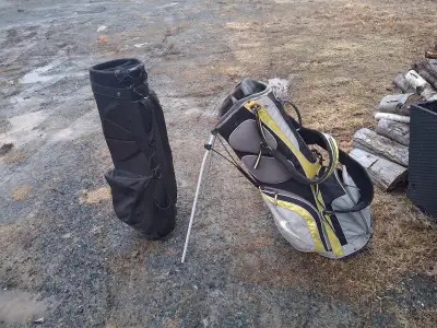 1 golf bag and two Callaway left hand golf gloves, View more