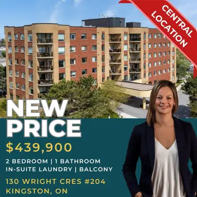 PRICE IMPROVEMENT - Unit 204 at 130 Wright Crescent in Kingston - Bright 2 Bedroom, 1 Bathroom East-...