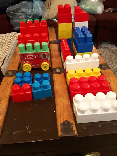 - 33 Pieces of Mega Bloks - Includes Plastic Storage Bag with Handle - Great Learning Tool for Toddl...