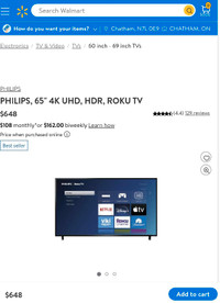 Philips 65" 4K UHD HDR Roku tv 
