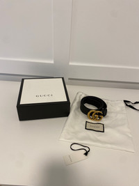 Gucci Double G Women’s Black Leather Belt sz 34