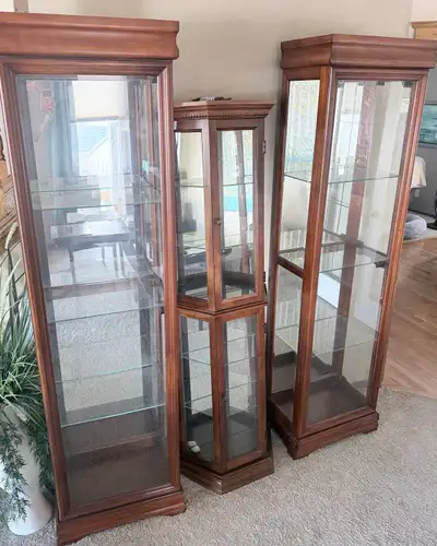 Pair of wooden / glass display cabinets, View more