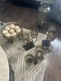 3 Piece Glass Candle set with matching Bowl and Vase with Stand