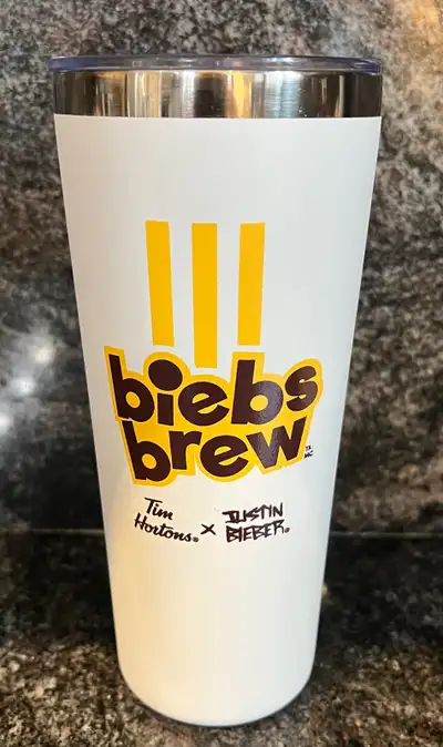 TIM HORTONS JUSTIN BIEBER LIMITED EDITION  BIEBS BREW TUMBLER  -, View more