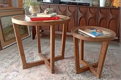 Structube Nesting Coffee Tables - Round Acacia Wood & Glass Pair, View more