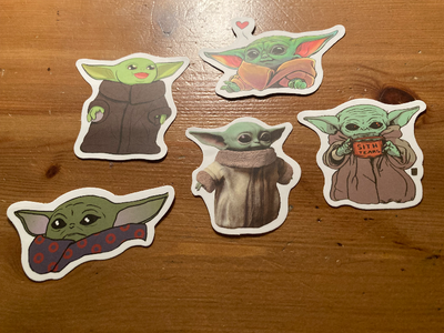 I am offering 5 Baby Yoda Groku Stickers. Brand new, unused. Perfect for laptops, skateboards, guita...