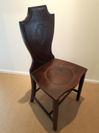 Antique Wood Side Chair with carved panelled back.