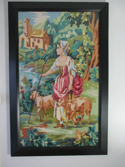 Needle Point handcraft “Shepherd Girl", View more