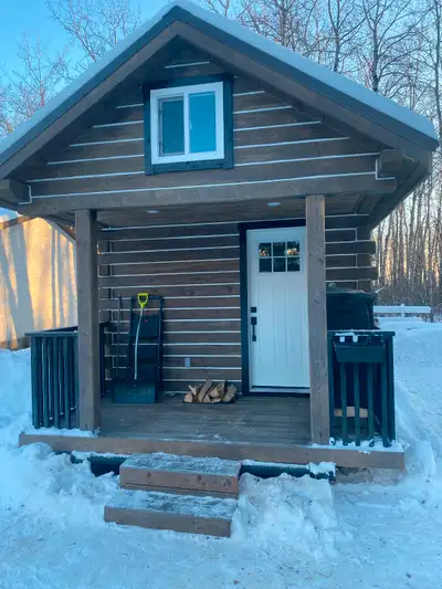 2024 Custom Built Log Cabin On Skid For Sale. Cabin is 12’ x 29’ and has 1 queen size loft, and a do...