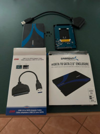 SABRENT mSATA TO SATA 2.5 ENCLOSURE & iCAN USB 3.0 CABLE MINT