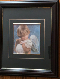 Nancy Noel Framed Print “Angel Boy Hugging Bunny “