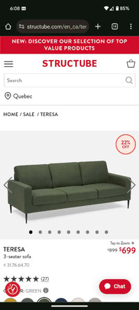 Structube green couch for sale
