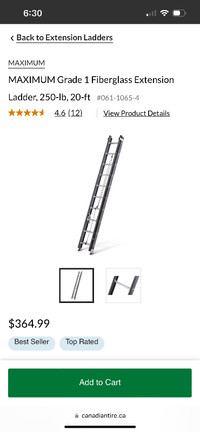 MAXIMUM Grade 1 Fiberglass Extension Ladder, 250-lb, 20-ft