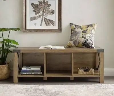 48″ Farmhouse Wood & Metal Entry Bench, View more