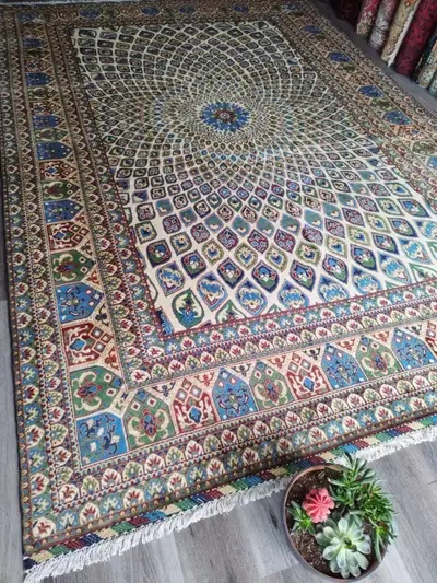 8x11 Beige Persian design Afghan woollen Rug for the Living room, View more