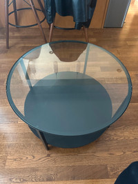 Round Coffee Table, with Glass Top & Black Steel!