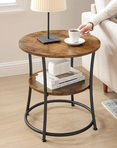 2-Tier Round End Side Table Nightstand, View more