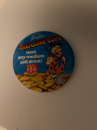 McDonald's Pin back Button Fred Flintstone Treasure Cups