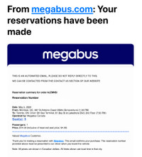 Selling Megabus ticket Montreal to Toronto (Sun May 5th 1pm)