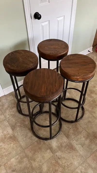 4 Bar Stools, Wood and Iron, View more
