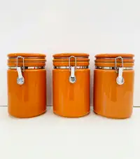 NEW! Vintage Ceramic Canisters with Clamp Top Lid Set of 3