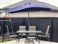 Full patio set  6 chairs. 2 lawn chairs  parasol