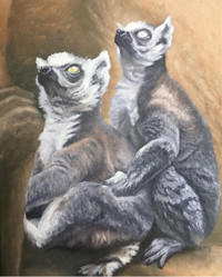 Signed original oil painting of lemurs