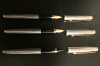 3 VTG Parker 75 Sterling 925, 14k gold nib fountain pen & ciselé