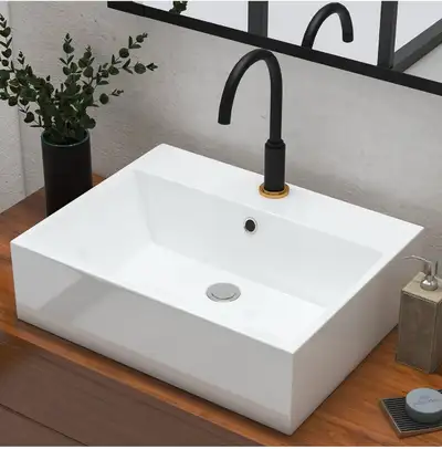 MEJE 21x16.5-Inch Modern White Wall Hung Bathroom Vessel Sink