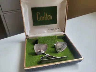 Carlton Sterling Silver Cufflinks and Tie Clip Set, View more
