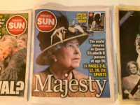 HRH Queen Elizabeth II, King Charles III, Queen Mum newspapers