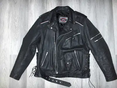 RIVER ROAD Size 48 Leather Motorcycle Jacket, View more