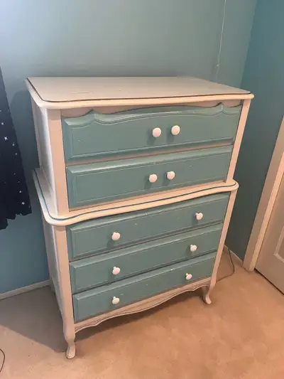 Vintage 5-Drawer Dresser – Blue & White, View more