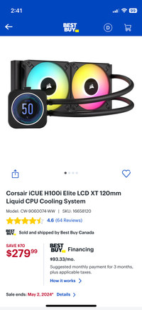 *Brand New* Corsair iCue H100i Elite LCD XT