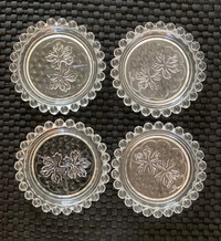 4 Vintage "Anchor Hocking Berwick Boopie" Clear Glass Coasters