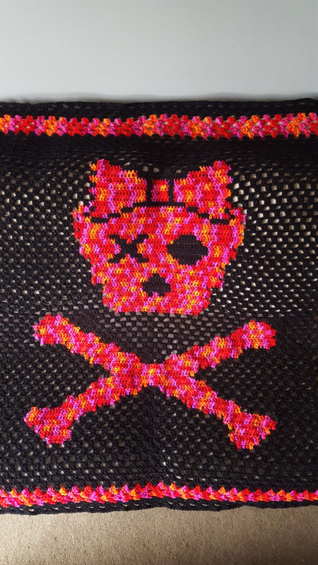 Skull and Crossbones; Crochet Blanket; Black; Red; Pink; Orange in Home Décor & Accents in North Bay - Image 3