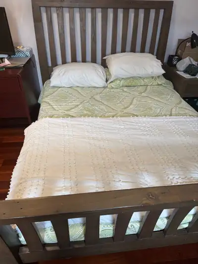SOLD WOOD DOUBLE BED FRAME with rails, View more